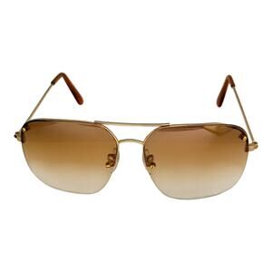 Vtg 70's Aviator Rimless Sunglasses Gold Frame Gradient Amber Lens MIP - A1298